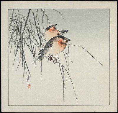 Two Birds on Reeds, pre-1912 by Ohara Koson